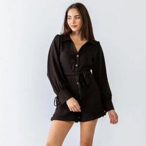 Long Sleeve Belted Romper